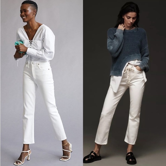 AGOLDE 90s High Rise Ivory Denim Button Fly Straight Leg Ankle Cropped Jeans 29 - Picture 1 of 16